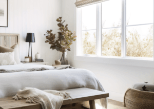 sypialnia w stylu modern farmhouse